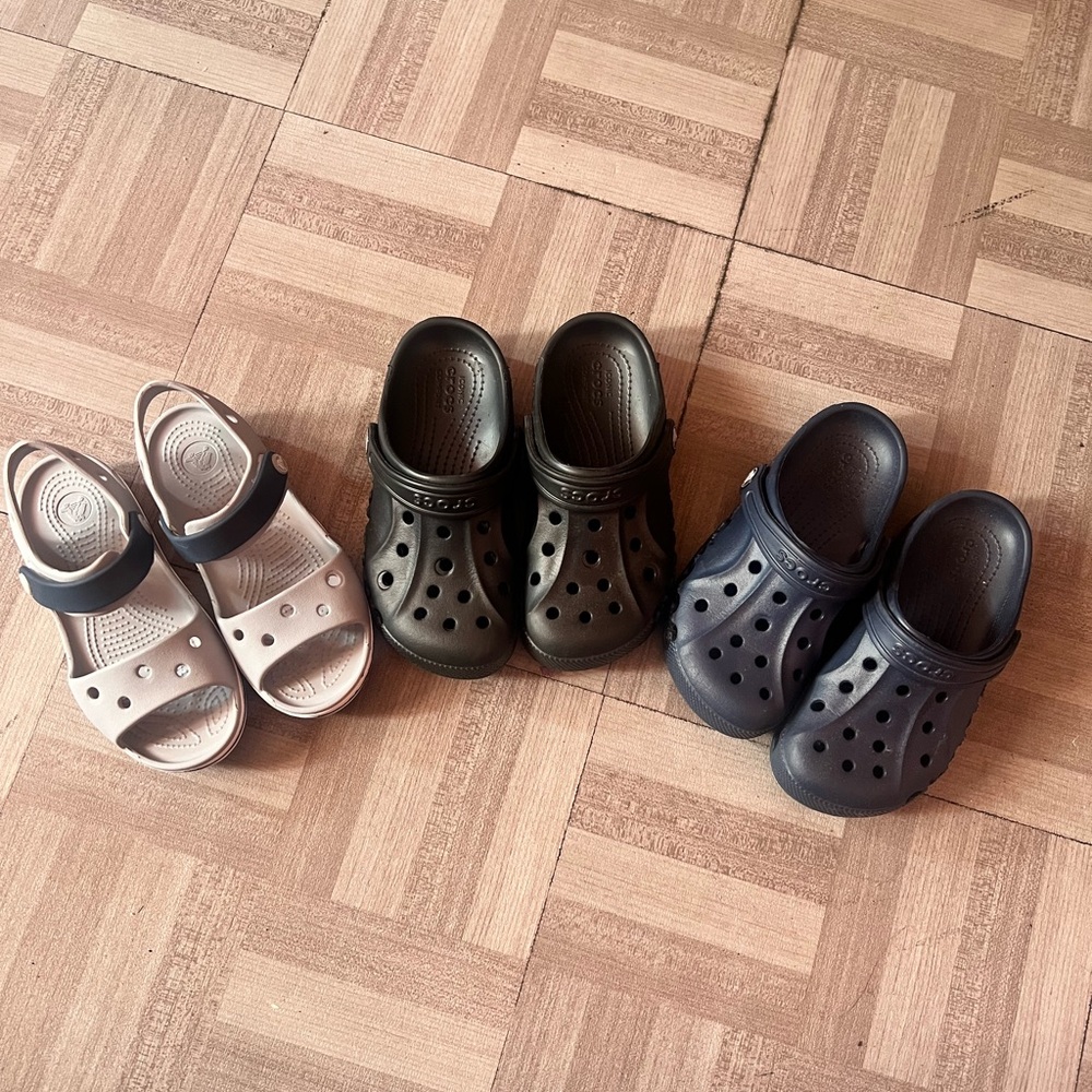 Kids' Sandals and Clogs Set - Black, Navy, and Grey Bundle